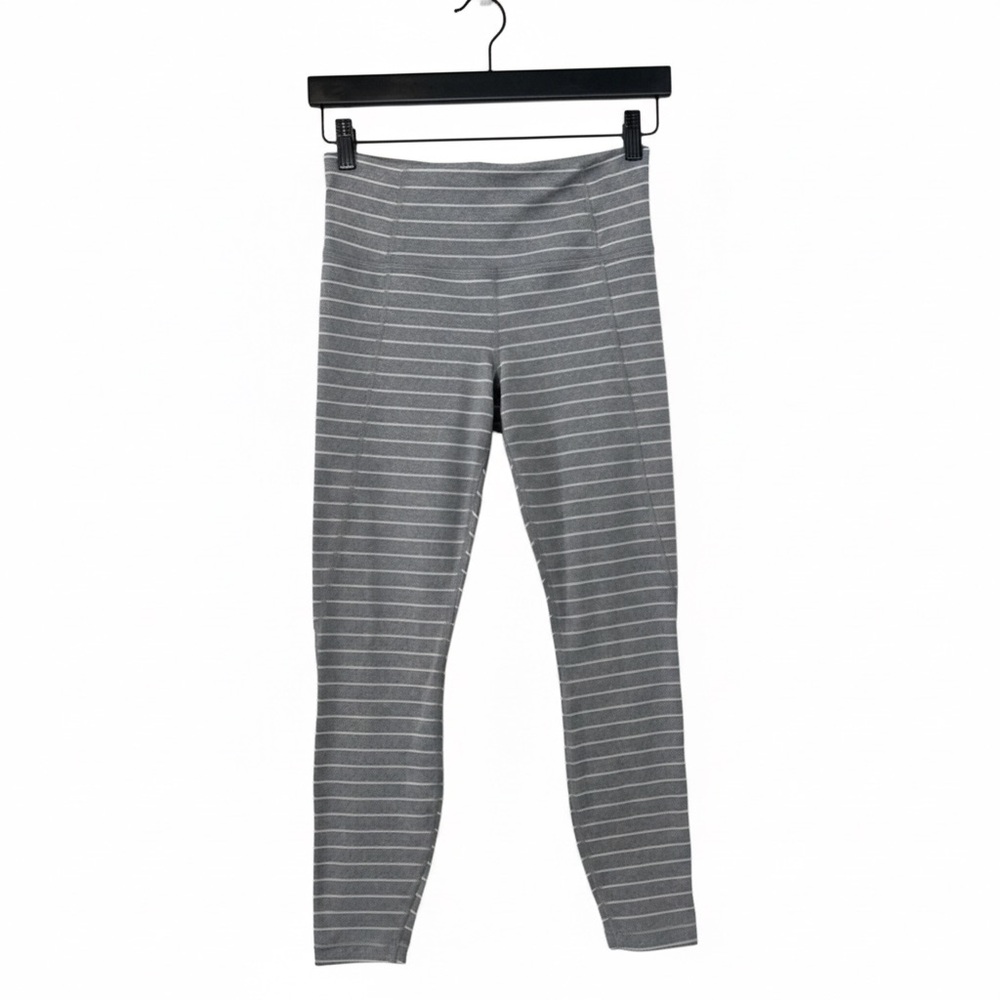 Athleta Gray and White Striped Leggings. Women's Size Small